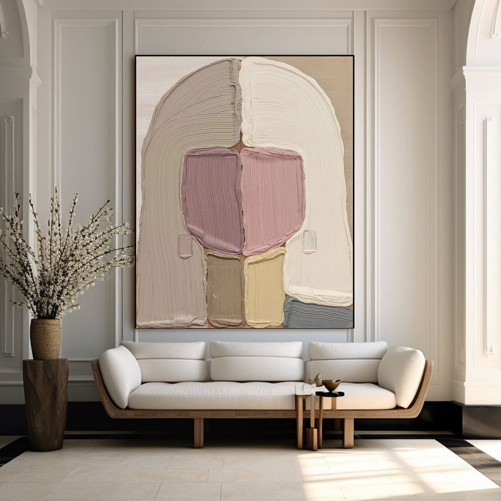 Large Thick Textured Mauve Pink and Brown People Abstract Modern Wall Art-SJ#0338