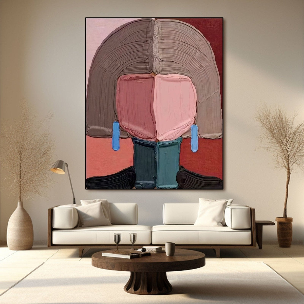 Mauve and Pink 3D Textured Abstract Modern Wall Art On Canvas People Subject-SJ#0336