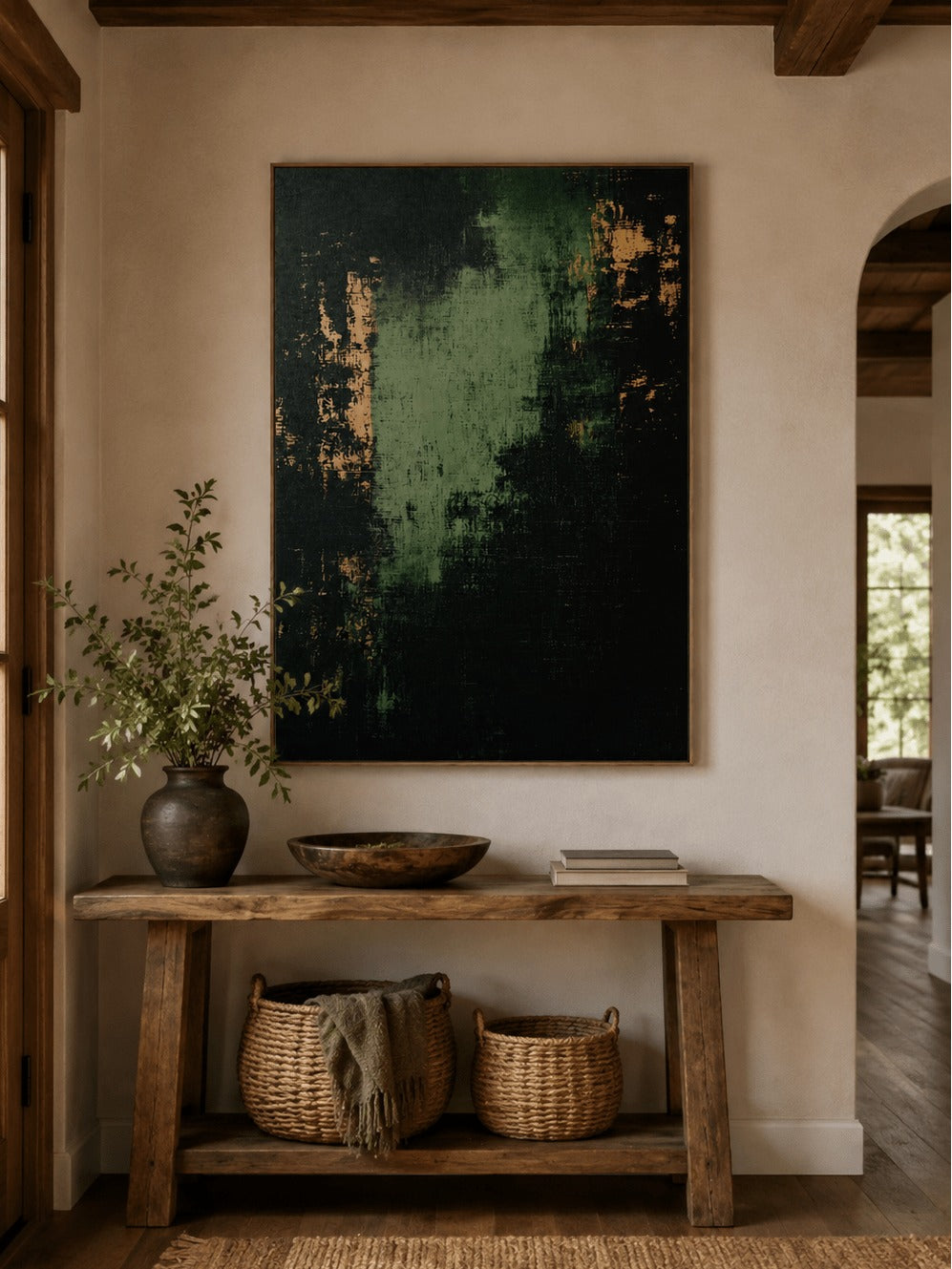 Dark Green Abstract Wall Art _ wabi sabi painting –SJ#0103