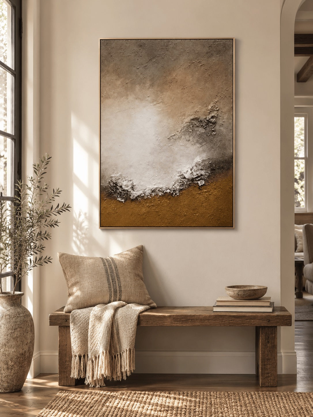 Wabi-Sabi Abstract Painting _ Earth-Tone Shoreline Wall Art – SJ#0097