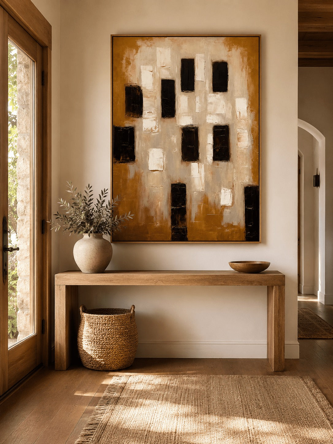 Earth Tone Textured Geometric Wall Art _ Wabi Sabi Painting – SJ#0108