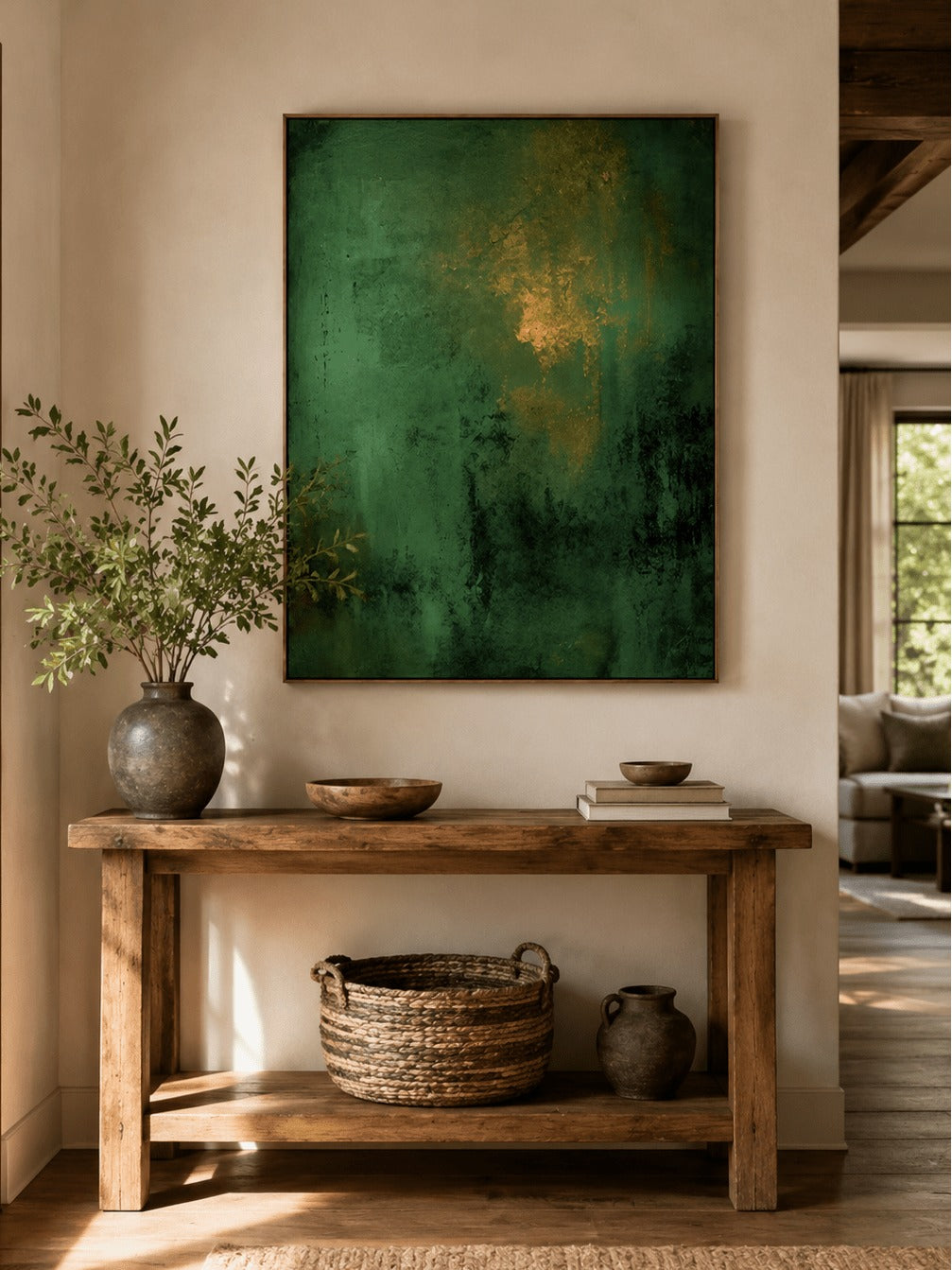 Emerald Green Abstract Wall Art _ wabi sabi painting – SJ#0104