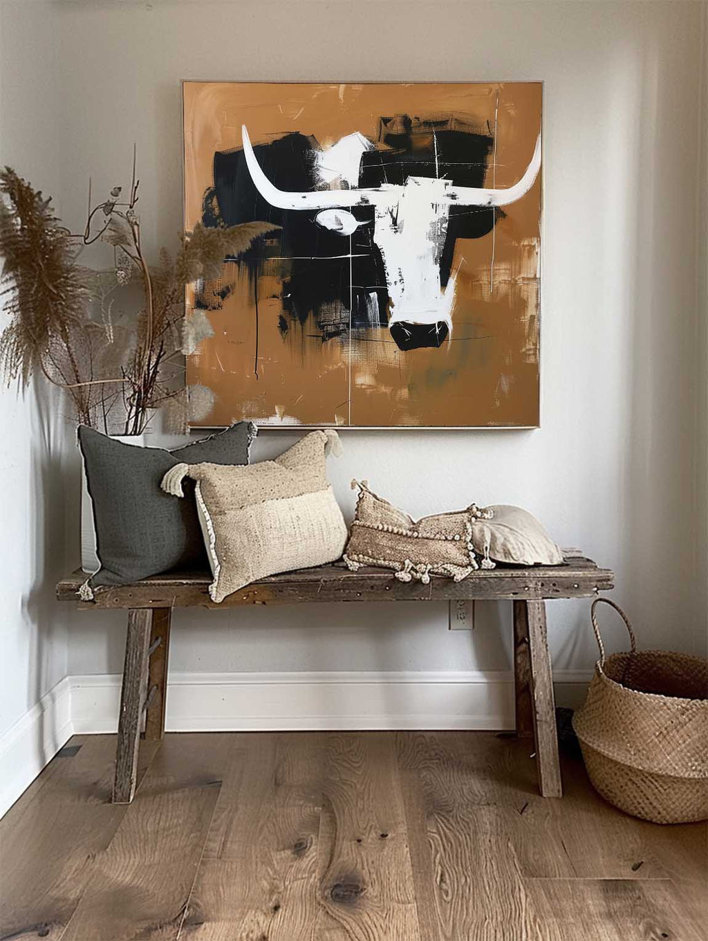 Vintage Abstract Bull Art Retro Minimalist Black A-SJ#0247