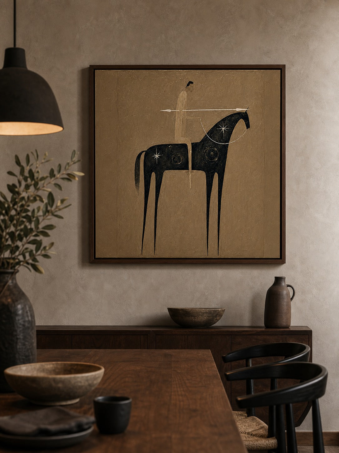 Vintage Abstract Horse And Rider Painting On Linen Canvas For Living Room Decor-SJ#0238