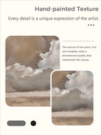 Vintage Beige And Brown Cloud Wall Art Cloudy Sky Oil Painting Vintage Neutral Cloud Painting-SJ#0208