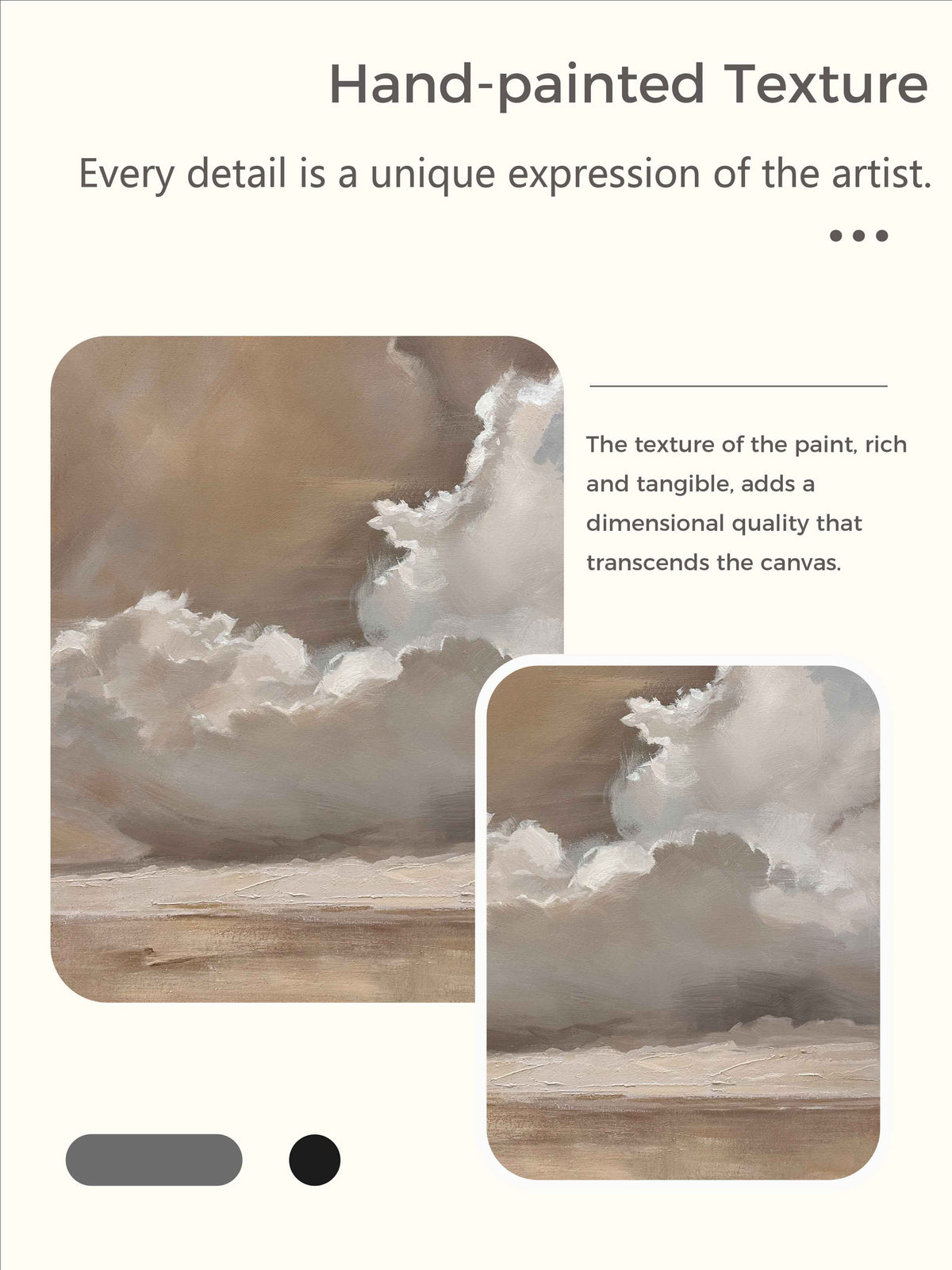 Vintage Beige And Brown Cloud Wall Art Cloudy Sky Oil Painting Vintage Neutral Cloud Painting-SJ#0208
