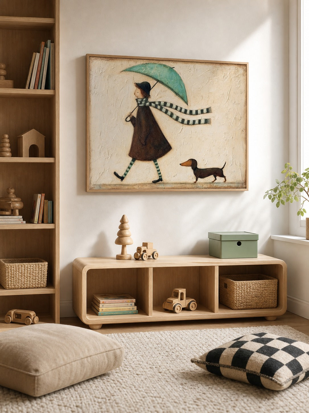Vintage Dog Portrait Painting Girl With Dachshund Canvas Art Cottage Style Decor hand-painted wall art (view 4) | Seegart