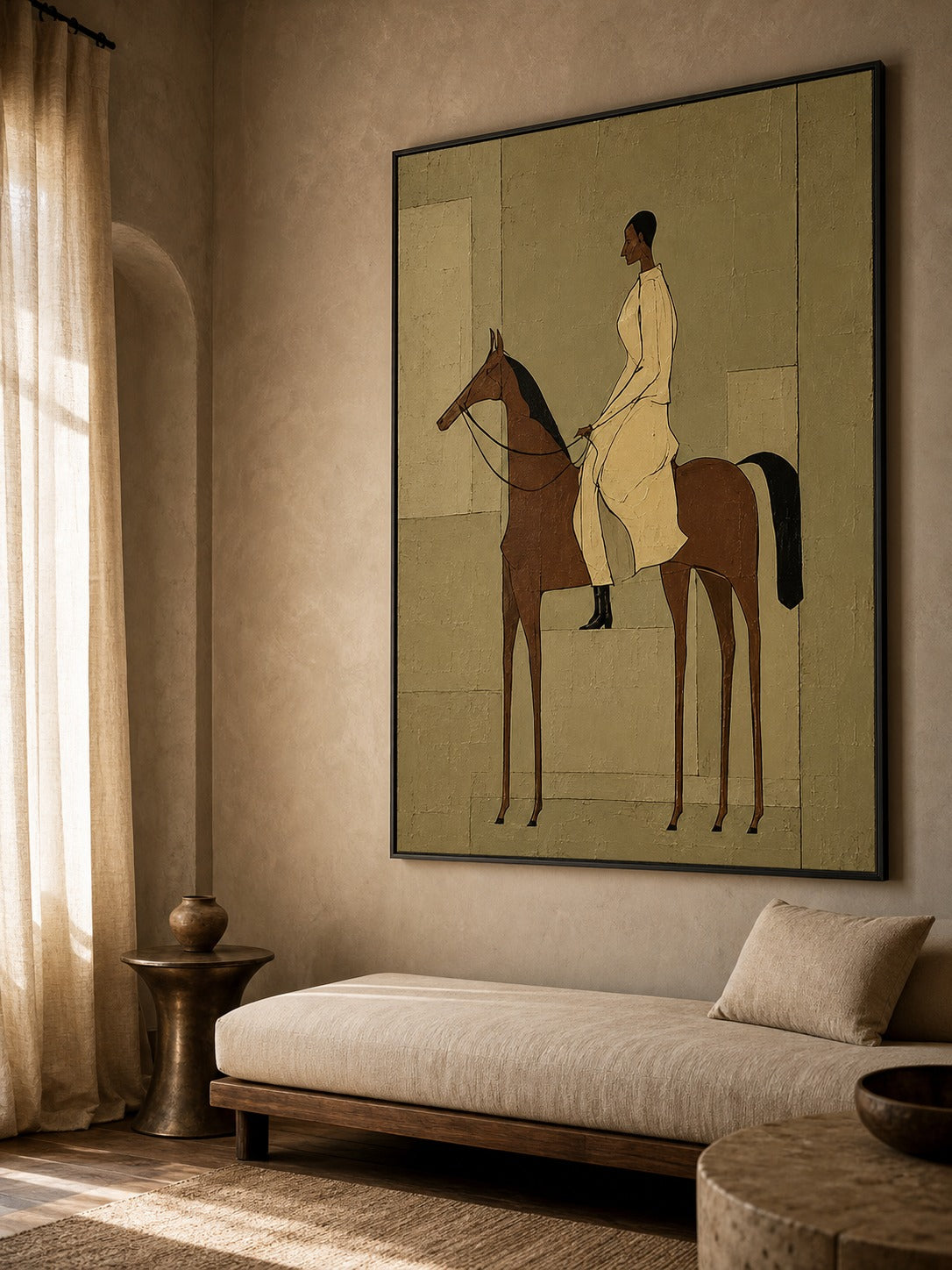 Vintage Equestrian Oil Painting Woman On Horse Retro Wall Art For Living Room Decor-SJ#0229