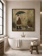 Vintage Gardener With Dog Painting In Earthy Tones For Cozy Home Decor-SJ#0184