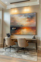 Vintage Hand-Painted Abstract Sea Level Oil Painti-SJ#0263
