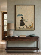 Whimsical Dachshund Canvas Art Moon Cart Tea Walk Neutral Cozy Wall Decor-SJ#0194