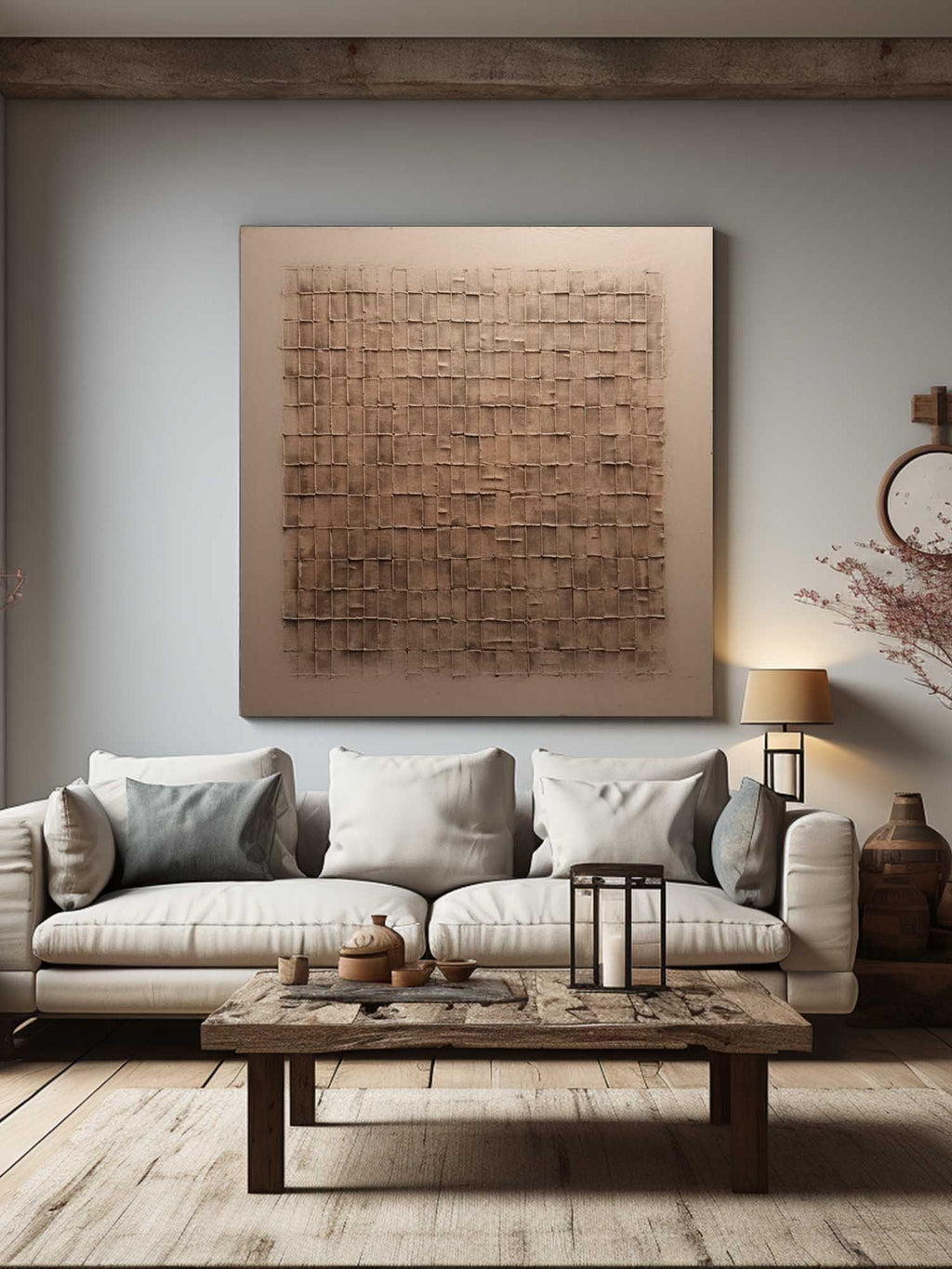 Handmade Beige & Bronze Wall Art  – SJ#0014