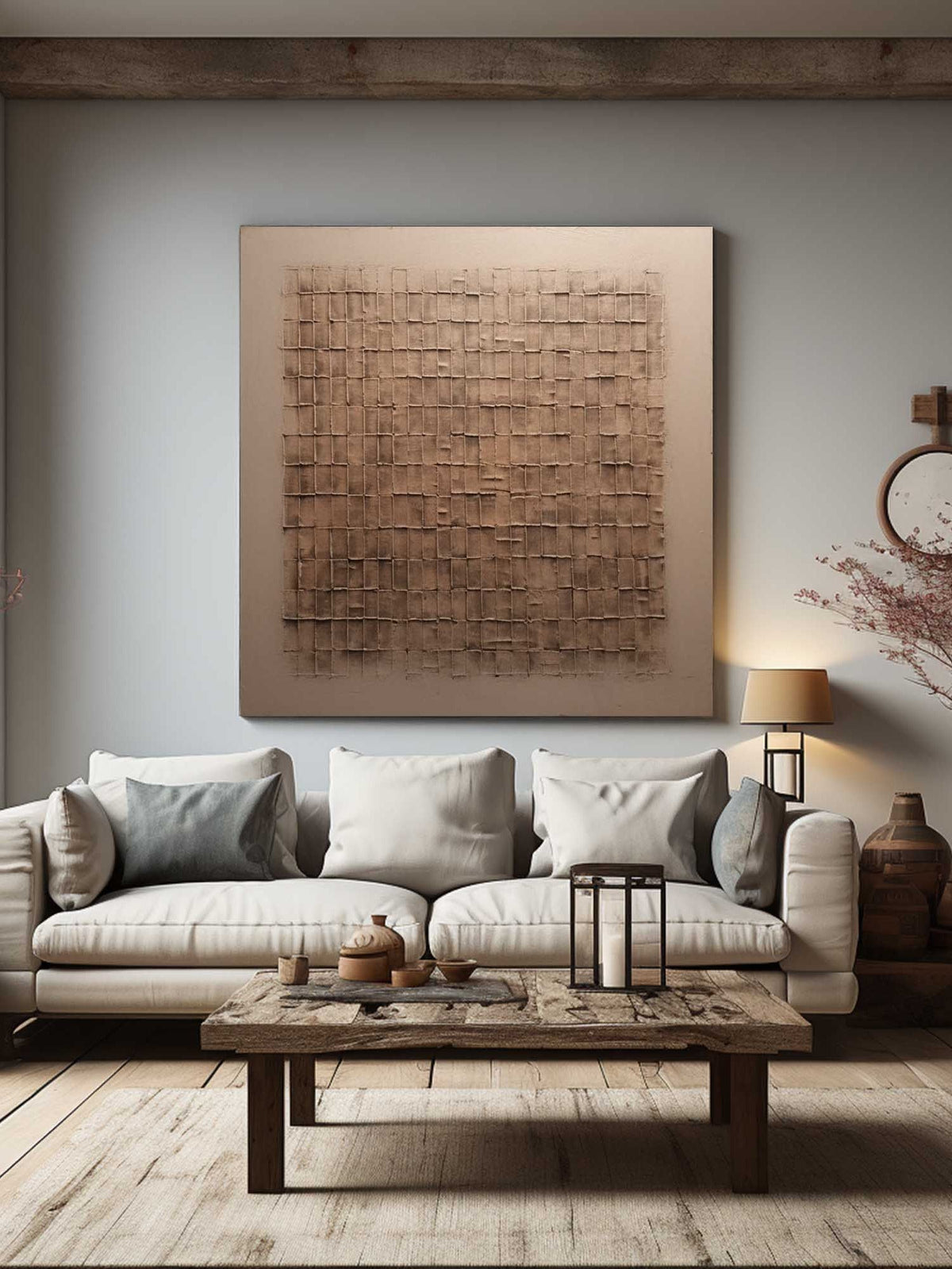 Handmade Beige & Bronze Wall Art  – SJ#0014