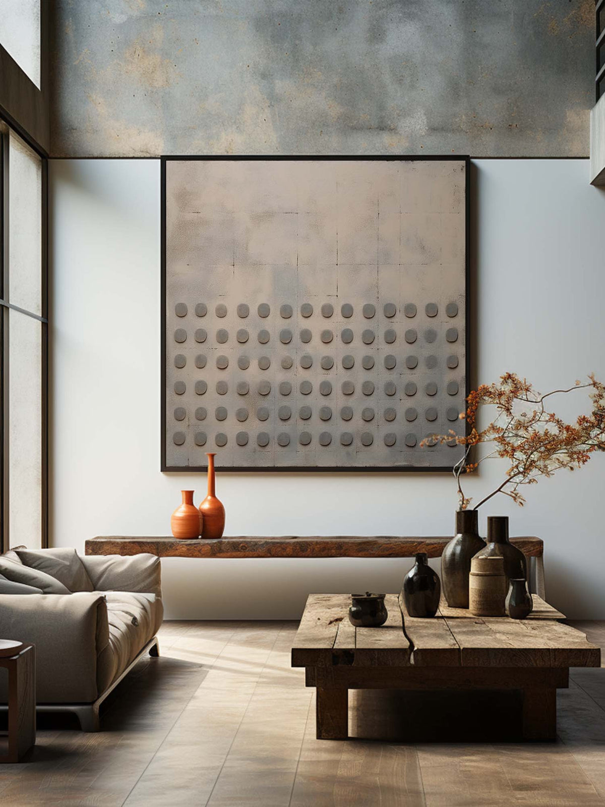 Beige & Grey Wabi-Sabi Wall Art Square – SJ#0010