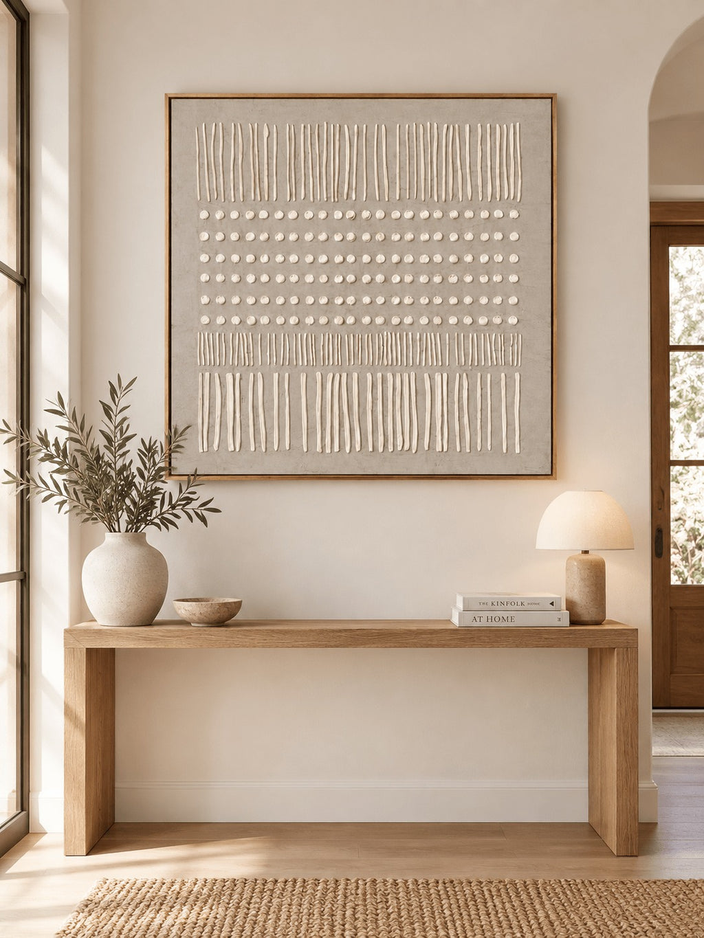 Wabi-Sabi Minimalist Wall Art – Beige Textured Geometric Painting – SJ#0050