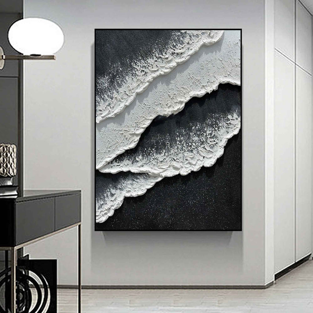 3d Black White Wave Painting On Canvas Minimalist Bl-SJ#0207