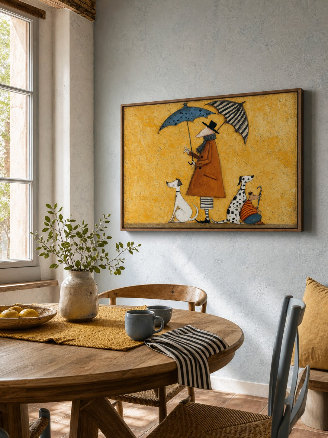 Abstract Textured Vintage Wall Art Dogs And Figures Rainy Painting For Den Decor-SJ#0198