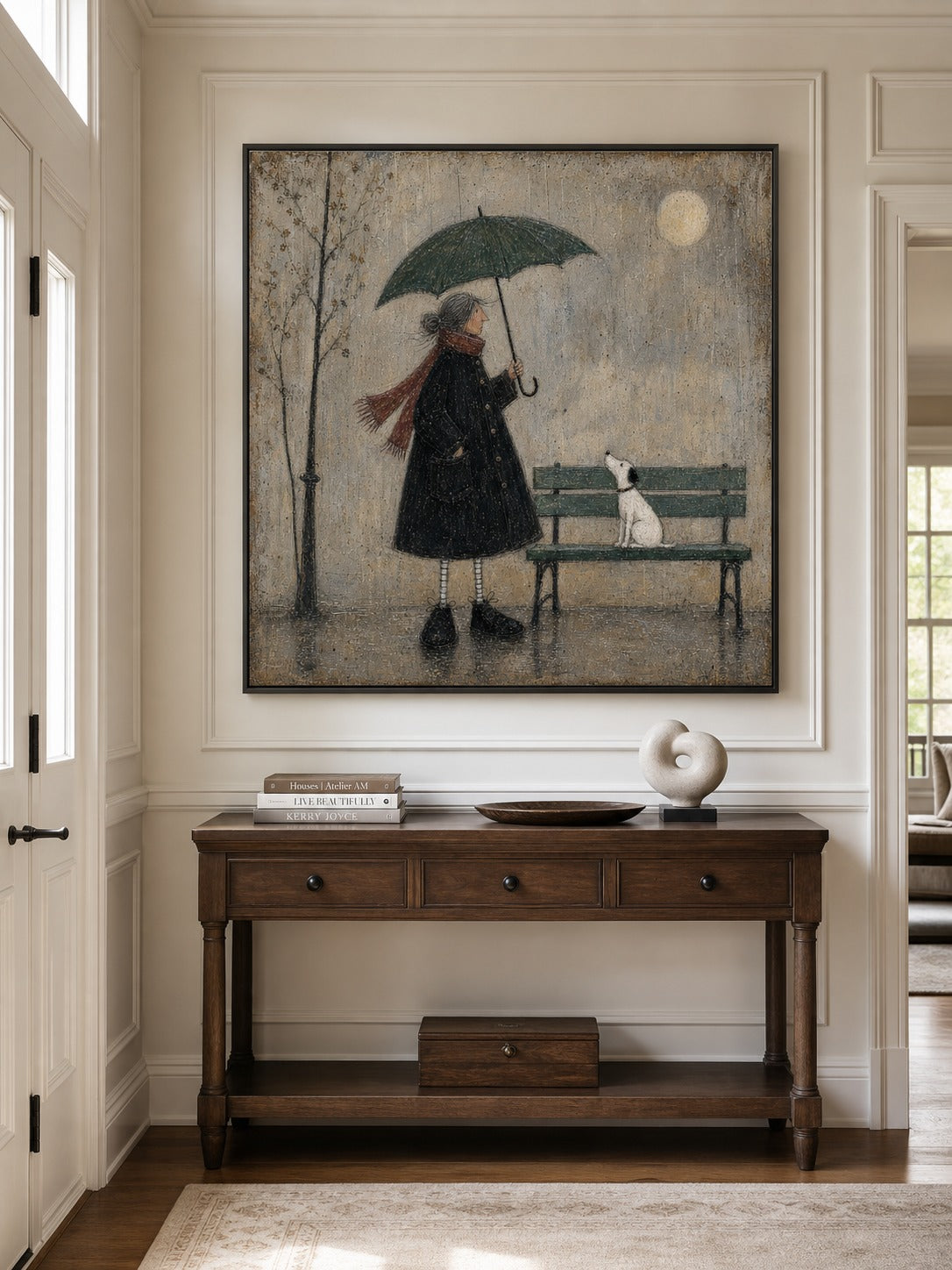 Dog Wall Art Vintage Woman And Dog Oil Painting For Reading Nook Decor-SJ#0179