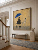 Dog Painting On Canvas Boy And Dalmatian Wall Art Blue Umbrella Decor-SJ#0189