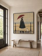 Entryway Wall Art Woman Dog Umbrella Canvas Painting With Paris Mood Decor-SJ#0186