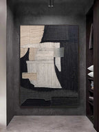 Large Minimalist Abstract Painting Black Gray Minimalist Painting On Canvas-#SJ0320