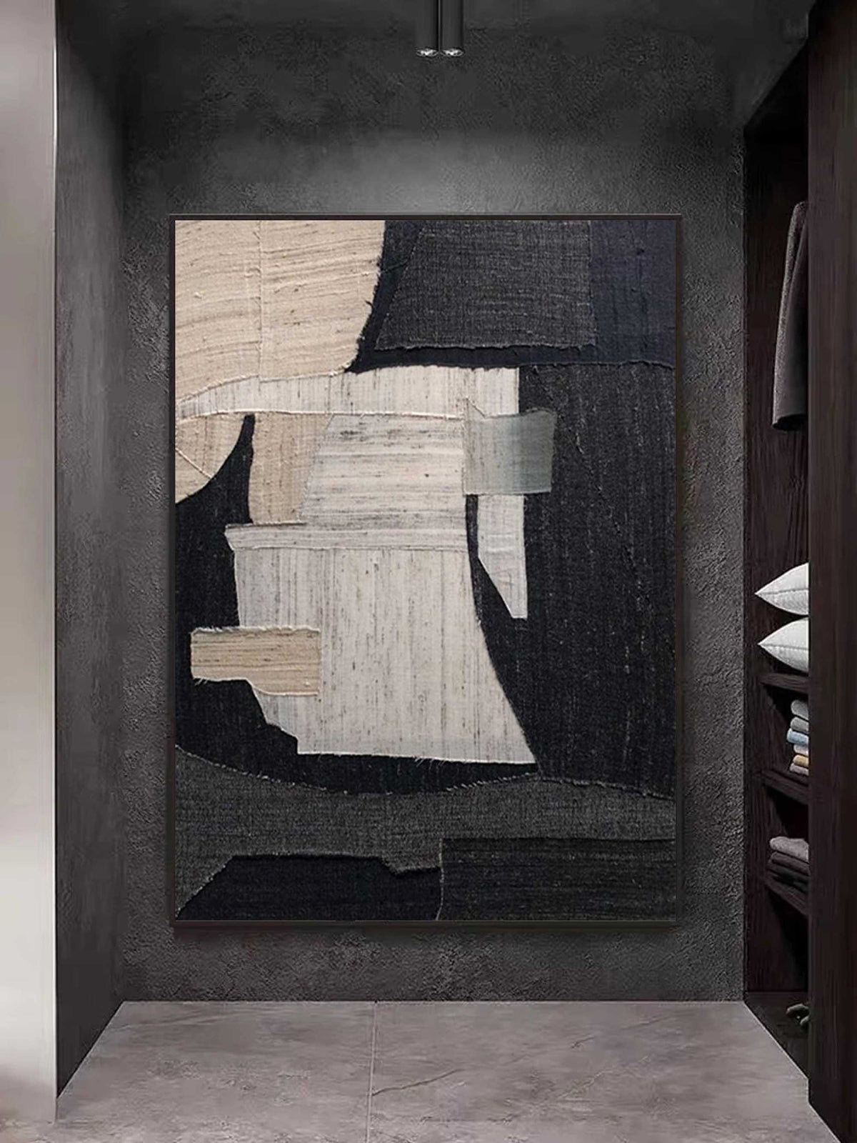Large Minimalist Abstract Painting Black Gray Minimalist Painting On Canvas-#SJ0320