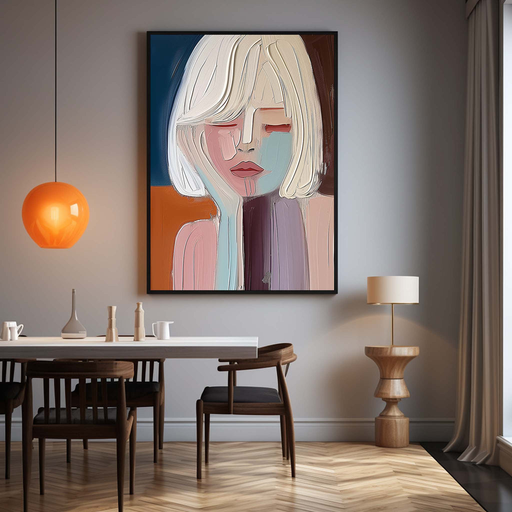 Large Pretty Girl Abstract Wall Art Colorful Pretty Lady Textured Painting Beautiful Girl Canvas Art-SJ#0331