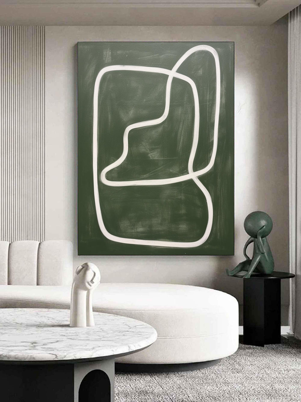 Large Green Minimalist Wall Art Wabi Sabi Canvas Painting Green Abstract Art on Canvas for Sale –SJ#0154