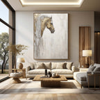 Large Horse Texture Painting Gold and Gray Horse Canvas Art Wabi-Sabi Wall Art Horse Oil Painting – SJ#0144