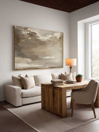 Large Minimalist Brown Landscape Painting Beige Br-SJ#0213