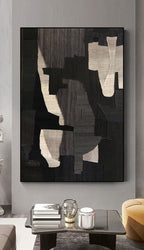 Large Textured Minimalist Abstract Geometric Painting Black Wabi Sabi Minimal Wall Art-SJ#0256