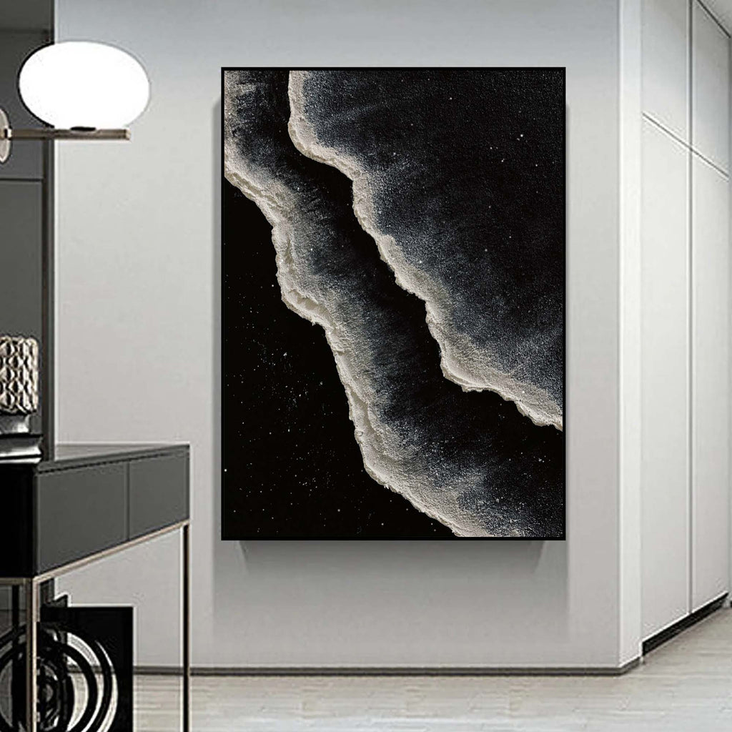 Minimalist Original Black And White Wave Painting Bl-SJ#0206