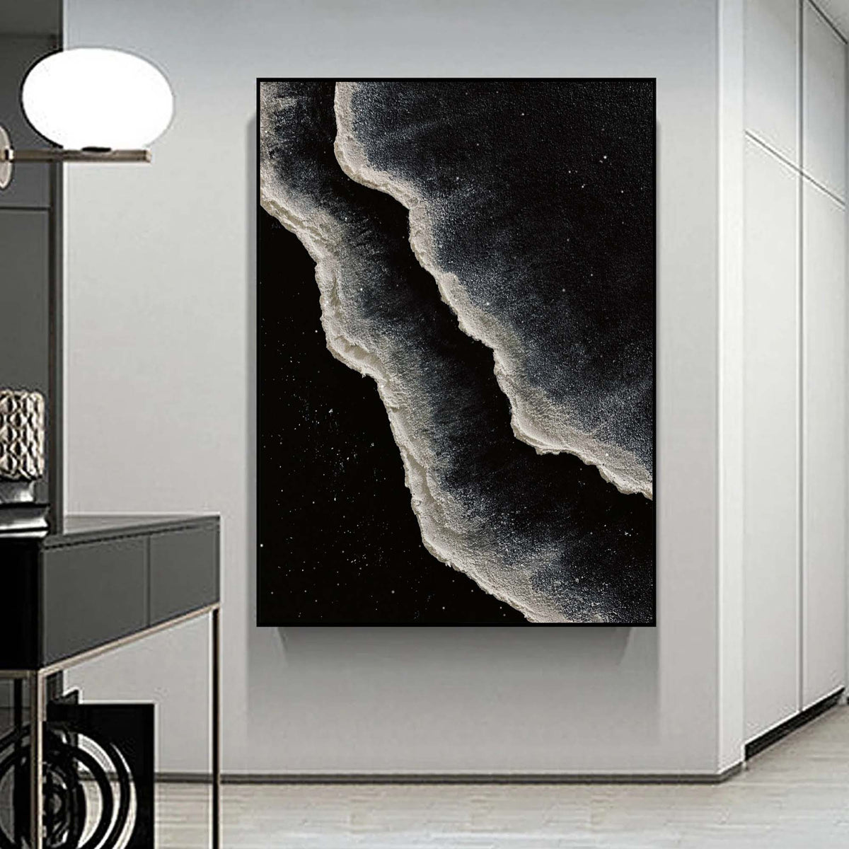 Minimalist Original Black And White Wave Painting Bl-SJ#0206