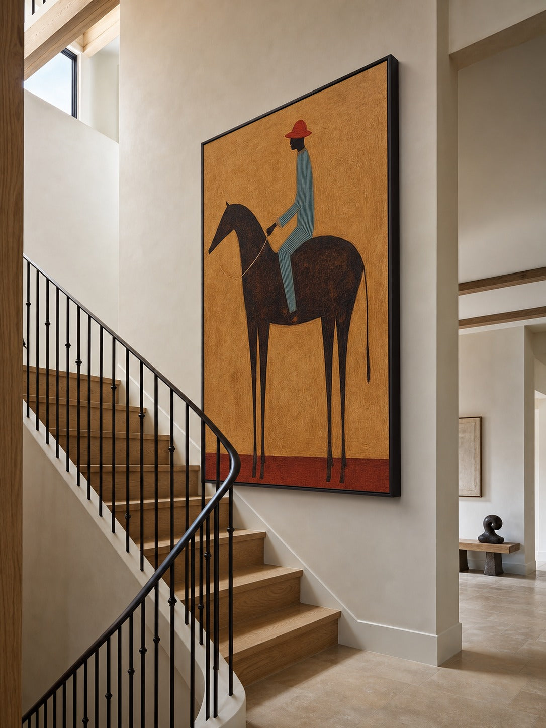 Original Equestrian Oil Painting Canvas Handmade Minimalist Rider Oil Painting-SJ#0237