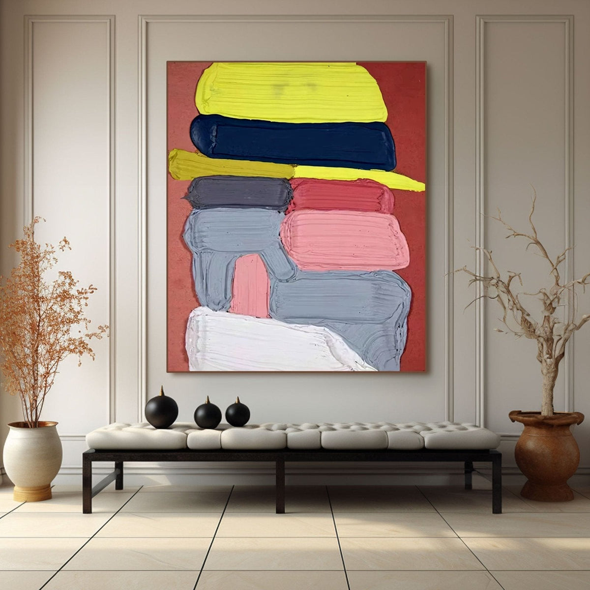 Large Colorful 3D Textured Acrylic Plaster Abstract Modern Wall Art Painting-SJ#0340
