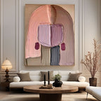Large Thick Textured Mauve Pink and Brown People Abstract Modern Wall Art-SJ#0337
