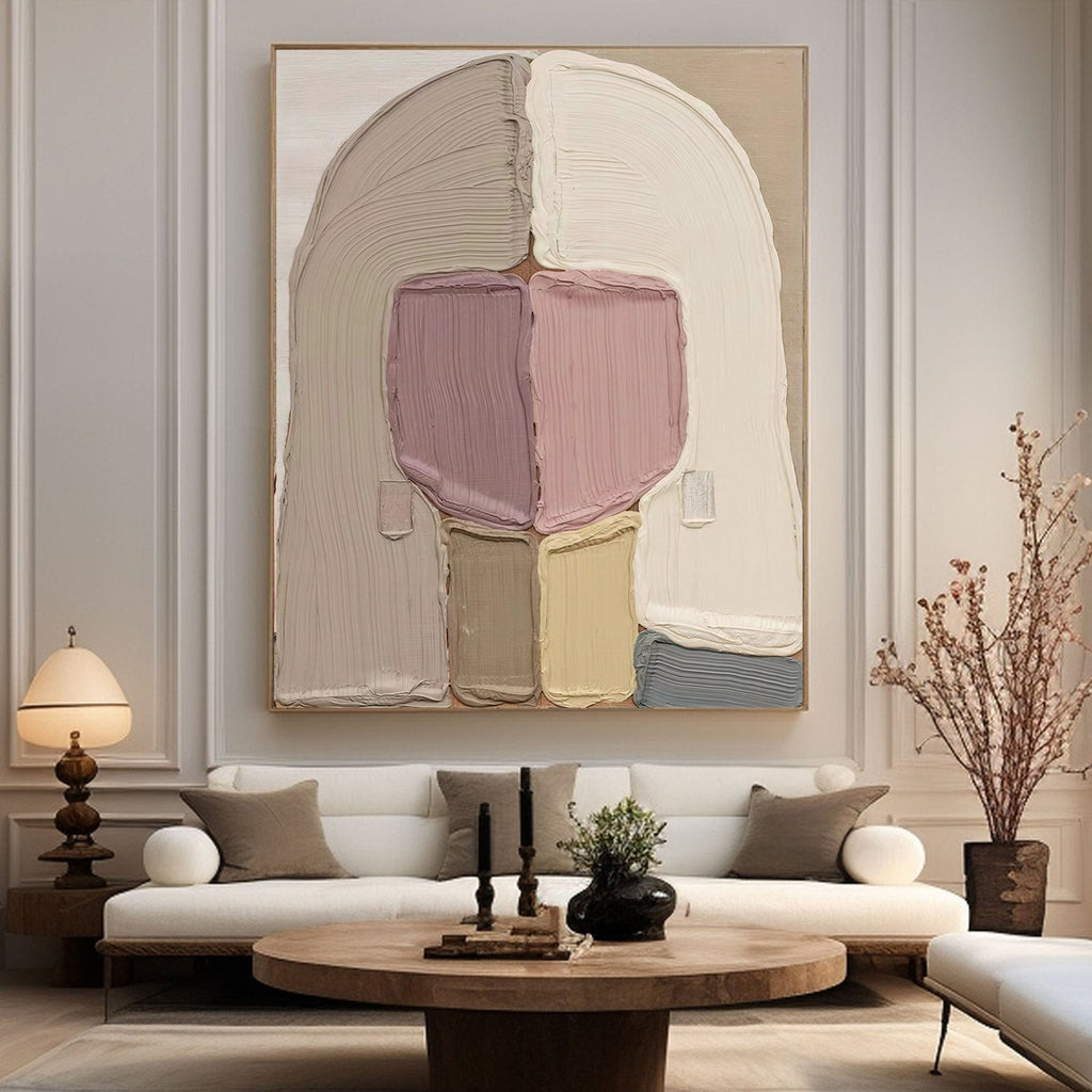 Large Thick Textured Mauve Pink and Brown People Abstract Modern Wall Art-SJ#0338