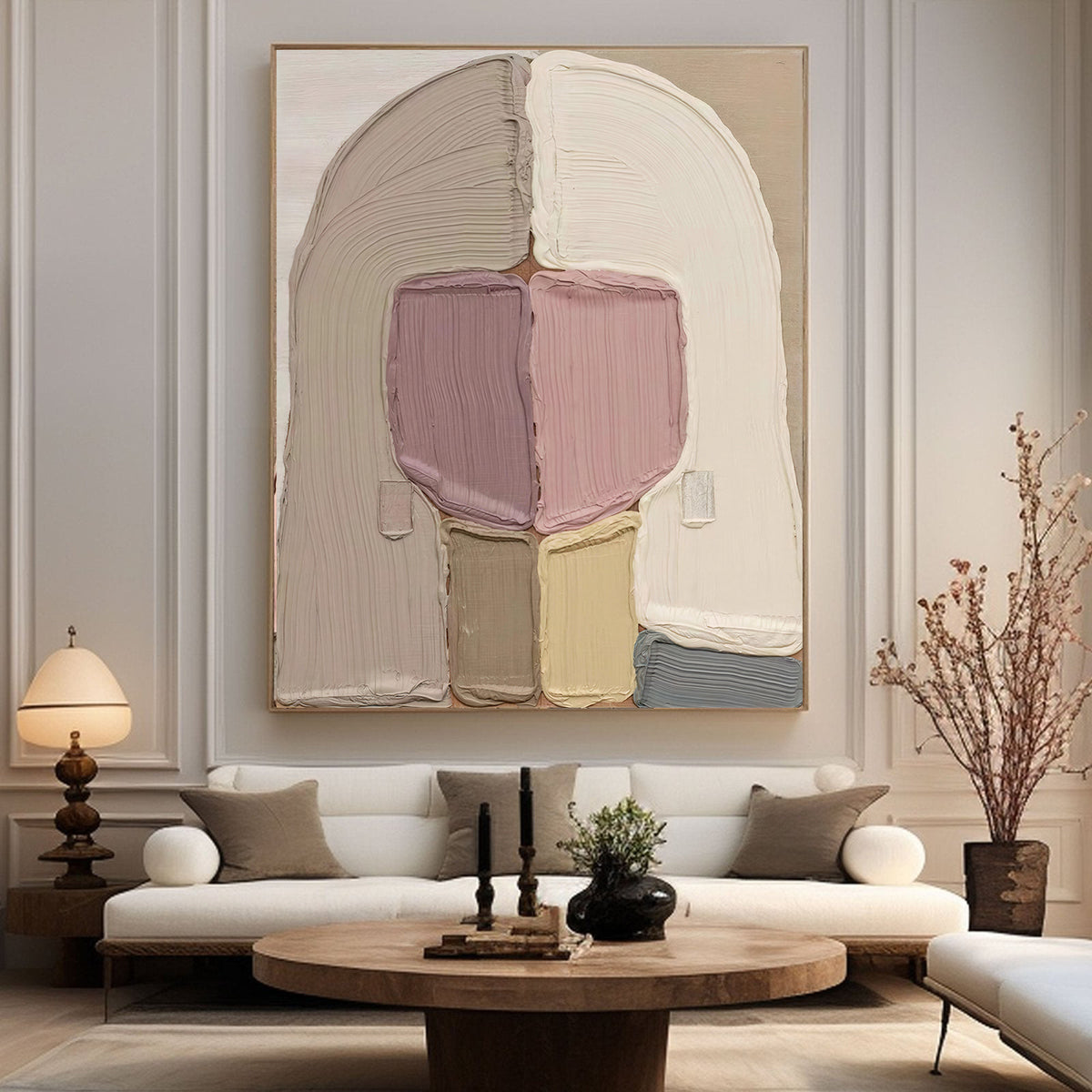 Large Thick Textured Mauve Pink and Brown People Abstract Modern Wall Art-SJ#0338