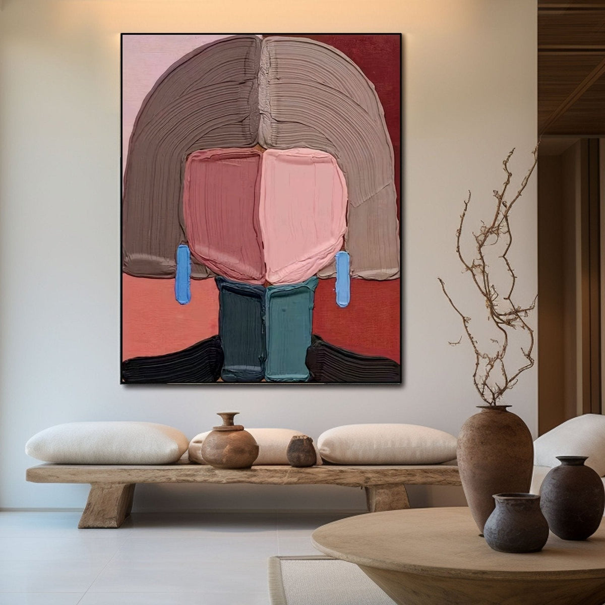 Mauve and Pink 3D Textured Abstract Modern Wall Art On Canvas People Subject-SJ#0336