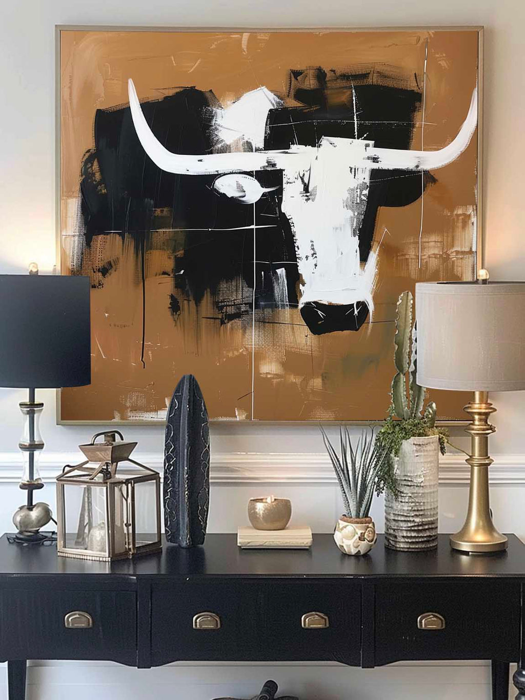 Vintage Abstract Bull Art Retro Minimalist Black A-SJ#0247
