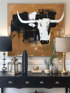 Vintage Abstract Bull Art Retro Minimalist Black A-SJ#0247