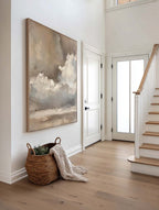 Vintage Beige And Brown Cloud Wall Art Cloudy Sky Oil Painting Vintage Neutral Cloud Painting-SJ#0208
