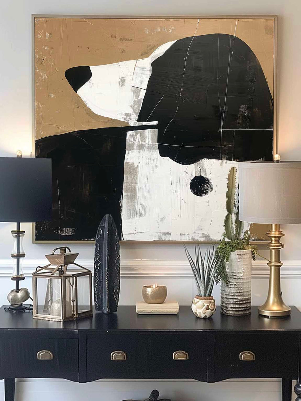 Vintage Black and White Dog Canvas Art Large Vinta-SJ#0248