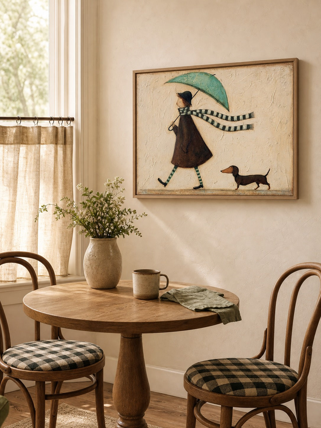 Vintage Dog Portrait Painting Girl With Dachshund Canvas Art Cottage Style Decor hand-painted wall art (view 5) | Seegart