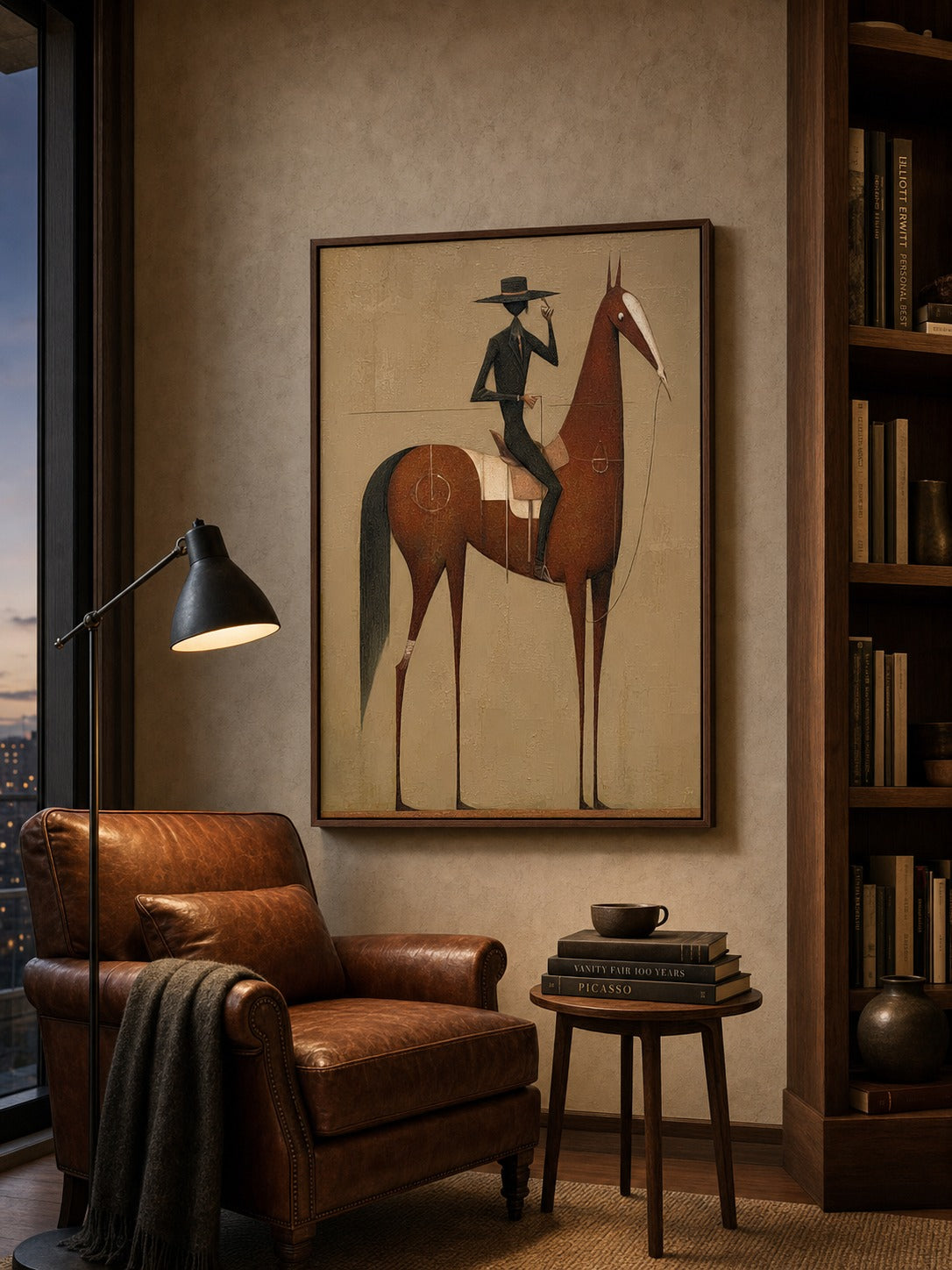 Vintage Equestrian Oil Painting Brown Horse Rider Vertical Canvas Wall Decor For Living Room - View 5 | Seegart Abstract Art