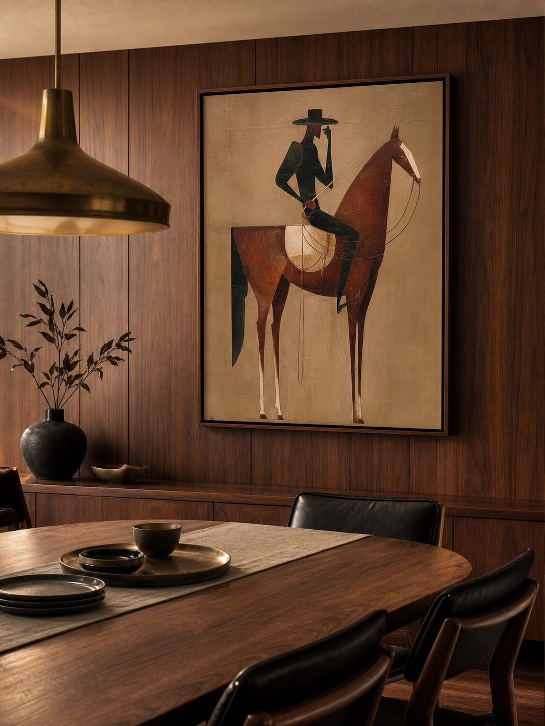 Vintage Minimalist Horse Painting Framed Cowboy Canvas Wall Art For Bedroom Sanctuary-SJ#0233