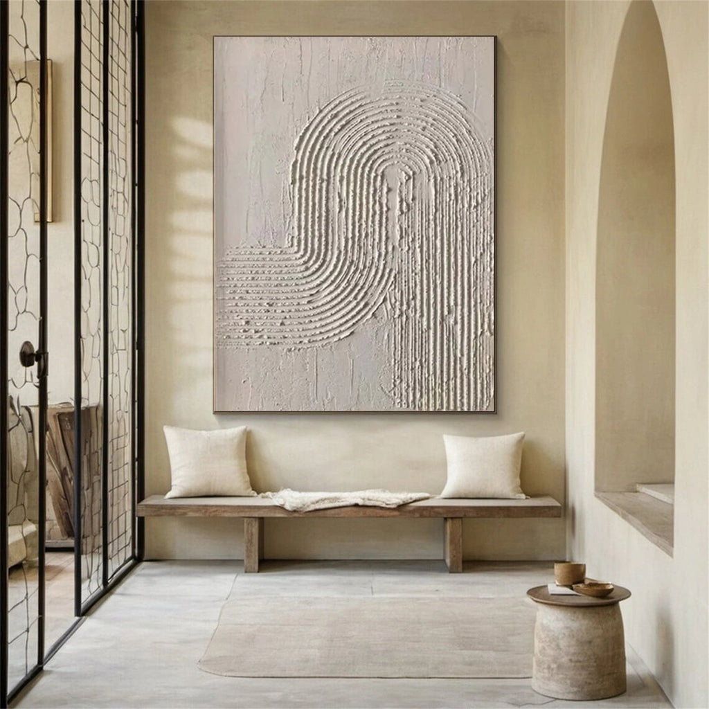 Textured Beige Arch Painting Large White Minimalist Wall Art Contemporary Canvas Art for Living Room - SJ#0308