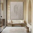 Textured Beige Arch Painting Large White Minimalist Wall Art Contemporary Canvas Art for Living Room - SJ#0308