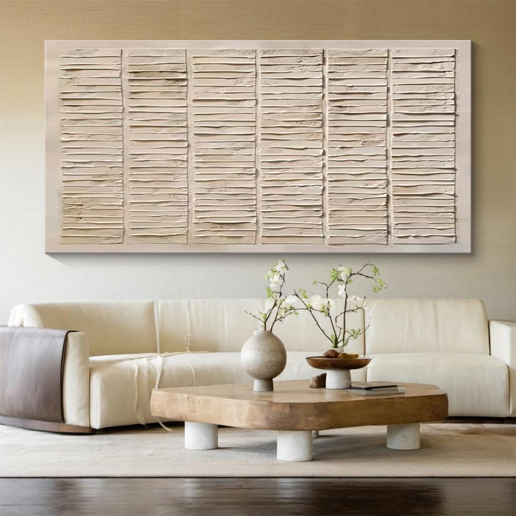 Large Beige 3D Textured Wall Art, Minimalist Painting,neutral Plaster Painting, Wabi-sabi Wall Art,handmade Painting, Modern Living Room Art -SJ#0334