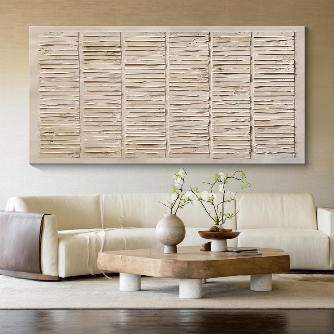 Large Beige 3D Textured Wall Art, Minimalist Painting,neutral Plaster Painting, Wabi-sabi Wall Art,handmade Painting, Modern Living Room Art -SJ#0334